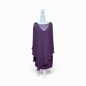 SLNY Purple Chiffon Capelet Sheath Dress 2-Piece Set Size 12 NWT